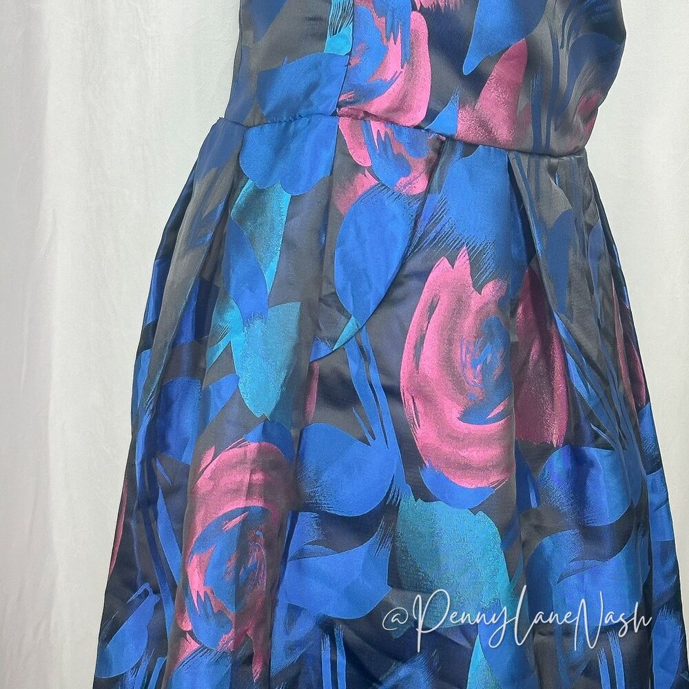 Vintage Rubber Ducky Floral Print Fit & Flare Dress Blue - Picture 7 of 10